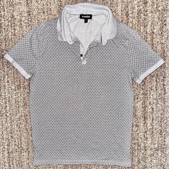 Express Men's Gray Patterned Short Sleeve Polo Tee T-Shirt Size Medium - Picture 1 of 9